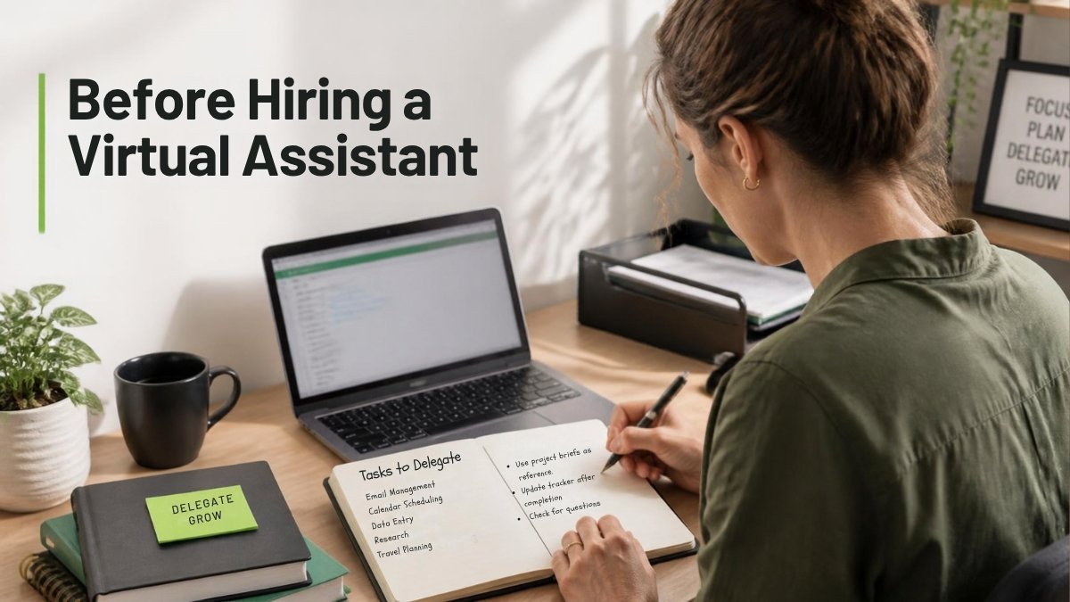 Business owner preparing a task list before hiring a virtual assistant