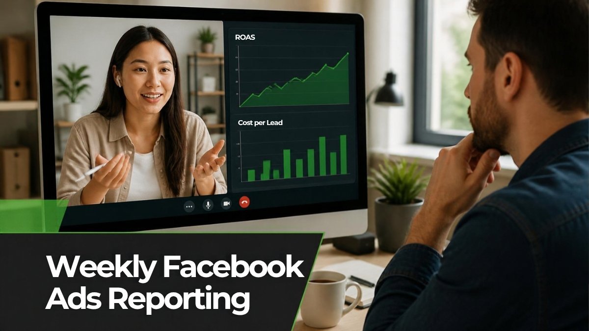 Facebook ads virtual assistant reviewing weekly ad performance report with a small business owner