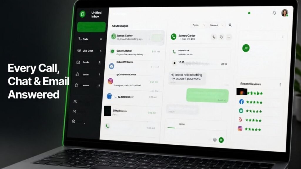 Small business customer support inbox managed by a virtual assistant across phone, chat and email