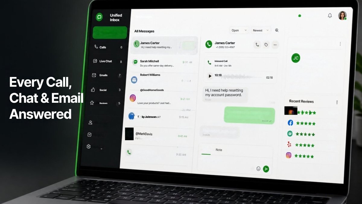 Small business customer support inbox managed by a virtual assistant across phone, chat and email