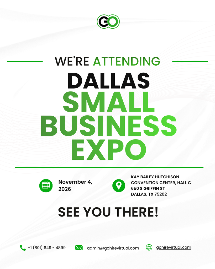Poster announcing attendance at the Dallas Small Business Expo, with date November 4, 2026 and Dallas venue details.